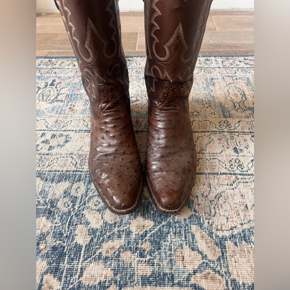 Rios of Mercedes Full Quill Ostrich Cowboy Boots – Brown – Mens 10.5C